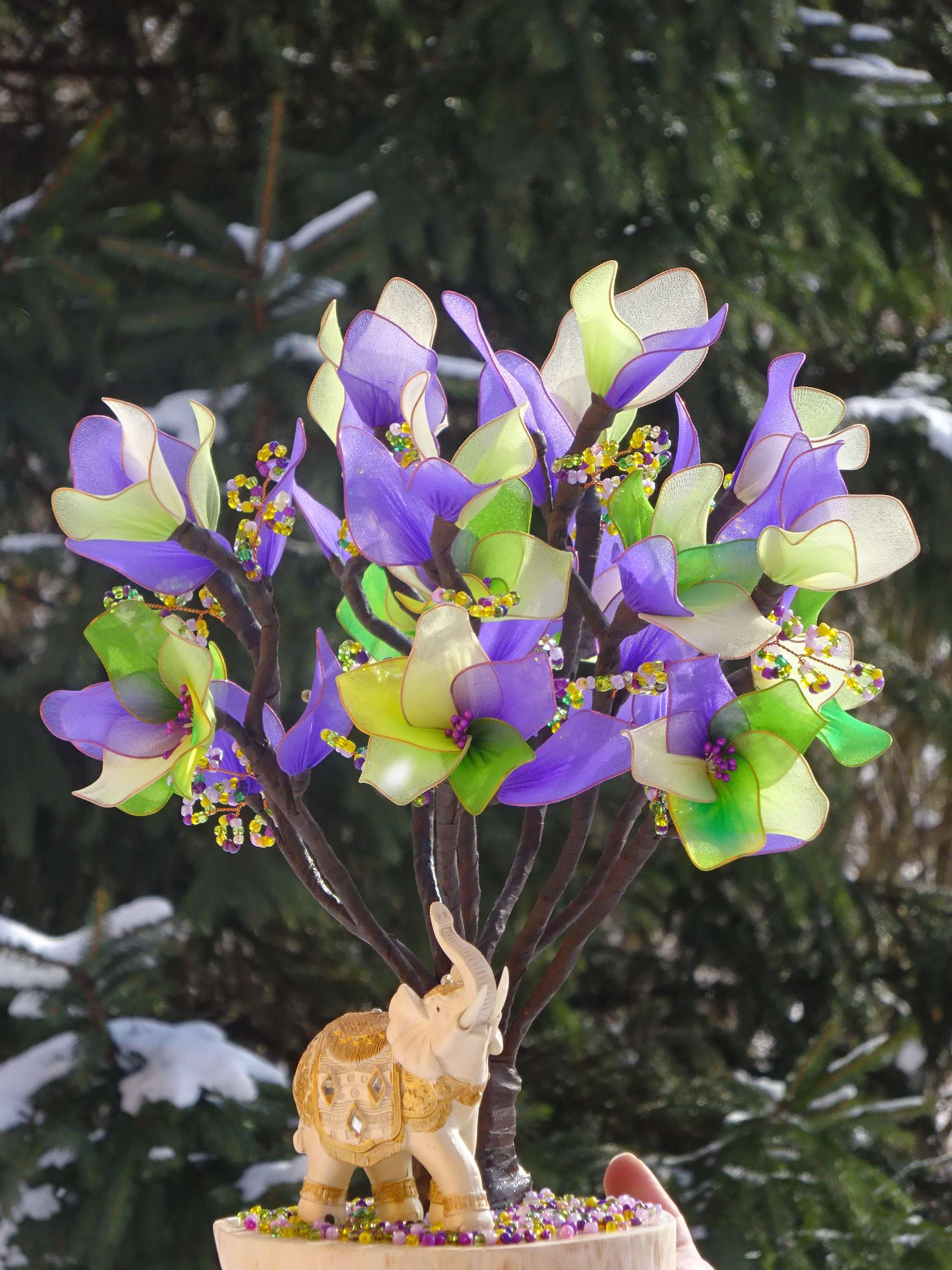 Bonsai mov / verde cu elefant